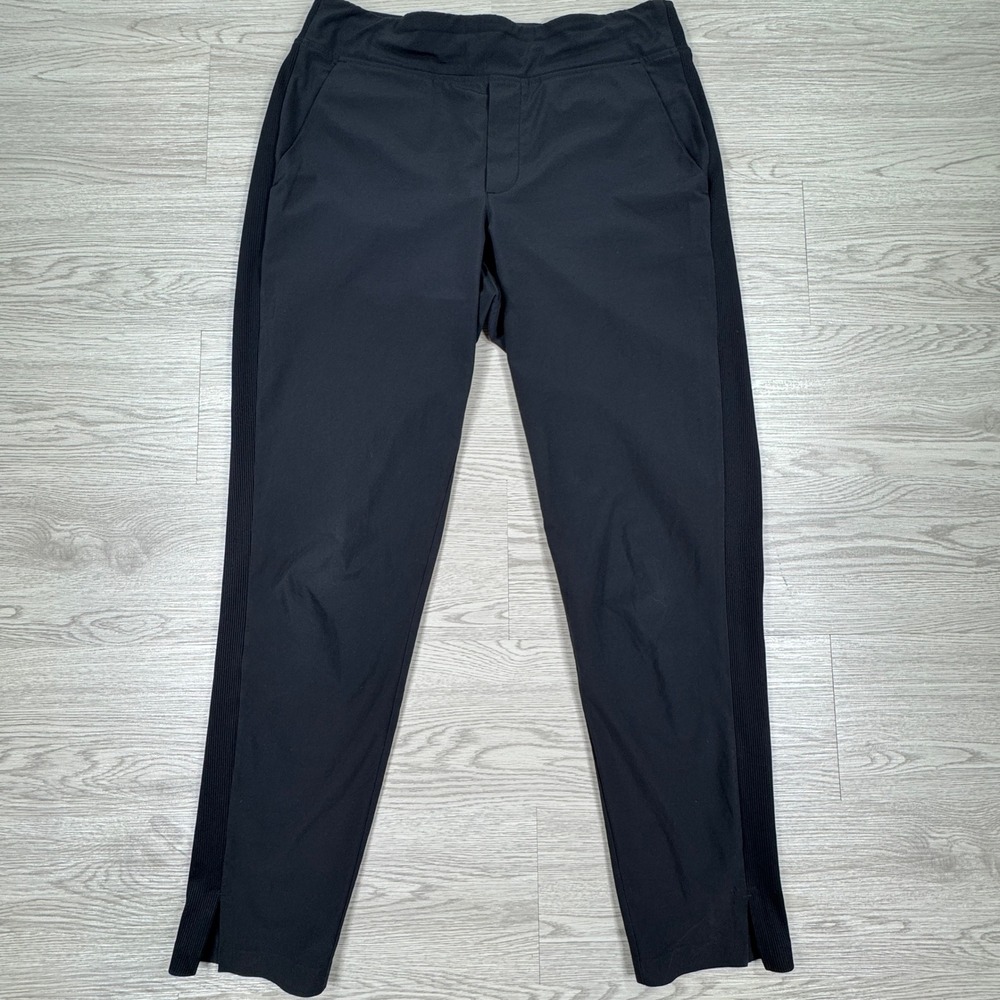 Athleta Womens Pants Black 4 Ribbed Side Panel Zipper Pockets Ankle Slit Stretch